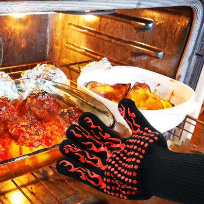 LifBetter 1 Pair of Grilling Cooking BBQ Gloves Heat Resistant 932°F/500°C Hot Kitchen Baking Microwave Grill Oven Gloves Mitts for Left Hand and Right Hand Protection
