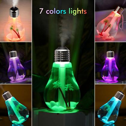 LifBetter 400ml Ultrasonic Mist Humidifier Very Quiet USB Air Purifier with 7 Gradually Changing Color Lights for Office Home Bedroom Living Room Study Yoga Spa, Cute Bulb Shape