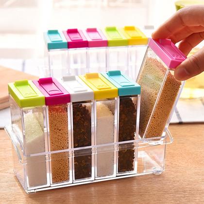 LifBetter Set of 6 Spice Shaker Seasoning Box Kitchen Condiment Bottle Jar Storage Container with 2 Kinds of Outlet Holes