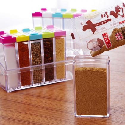 LifBetter Set of 6 Spice Shaker Seasoning Box Kitchen Condiment Bottle Jar Storage Container with 2 Kinds of Outlet Holes